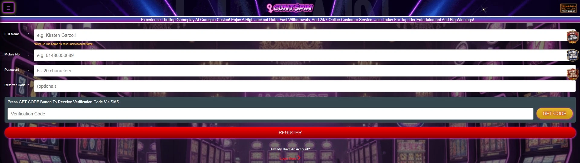 Cuntspin Registration and Account Guide for Australia